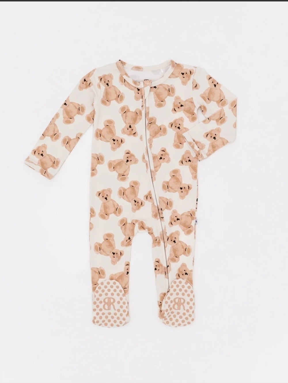 Bums And Roses Cream Teddy Bear Print Kids One-Piece Zipper Footed Pajamas